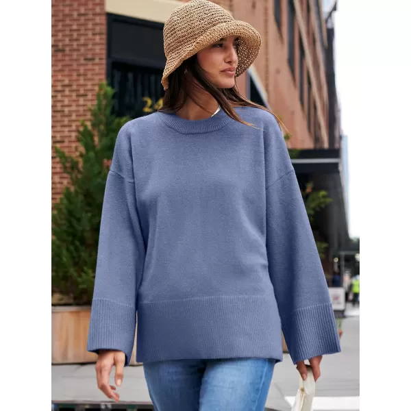 Caracilia Women's 2023 Fall Winter Oversized Long Sleeve Crew Neck Knit Casual Loose Pullover Sweater Top