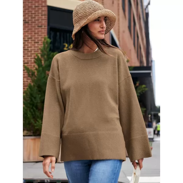 Caracilia Women's 2023 Fall Winter Oversized Long Sleeve Crew Neck Knit Casual Loose Pullover Sweater Top