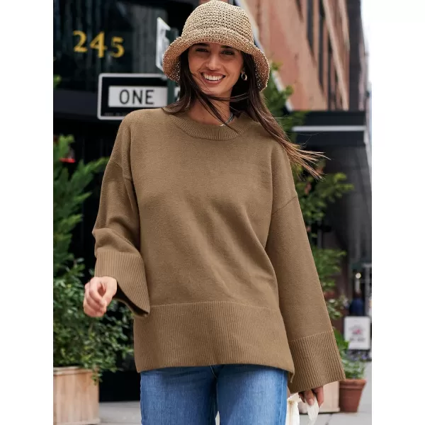 Caracilia Women's 2023 Fall Winter Oversized Long Sleeve Crew Neck Knit Casual Loose Pullover Sweater Top