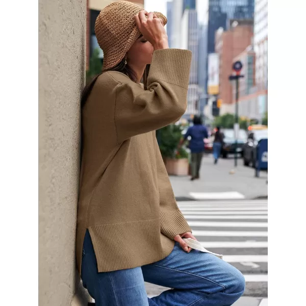 Caracilia Women's 2023 Fall Winter Oversized Long Sleeve Crew Neck Knit Casual Loose Pullover Sweater Top