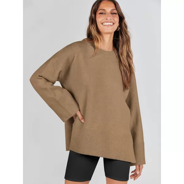 Caracilia Women's 2023 Fall Winter Oversized Long Sleeve Crew Neck Knit Casual Loose Pullover Sweater Top