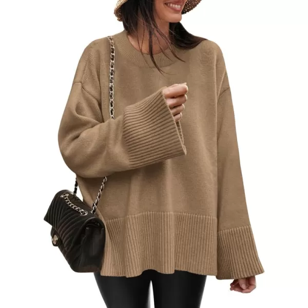 Caracilia Women's 2023 Fall Winter Oversized Long Sleeve Crew Neck Knit Casual Loose Pullover Sweater Top
