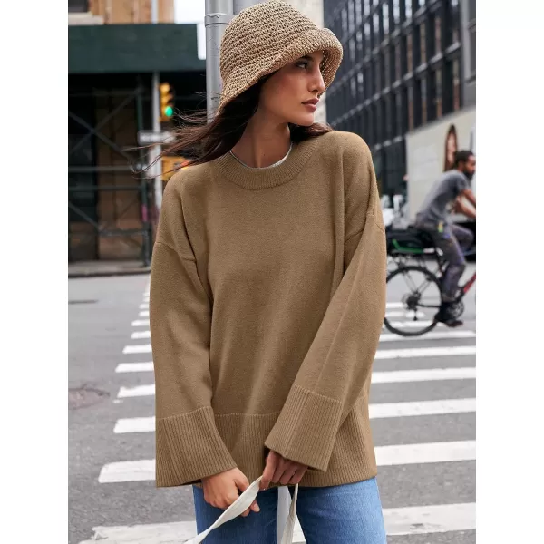 Caracilia Women's 2023 Fall Winter Oversized Long Sleeve Crew Neck Knit Casual Loose Pullover Sweater Top