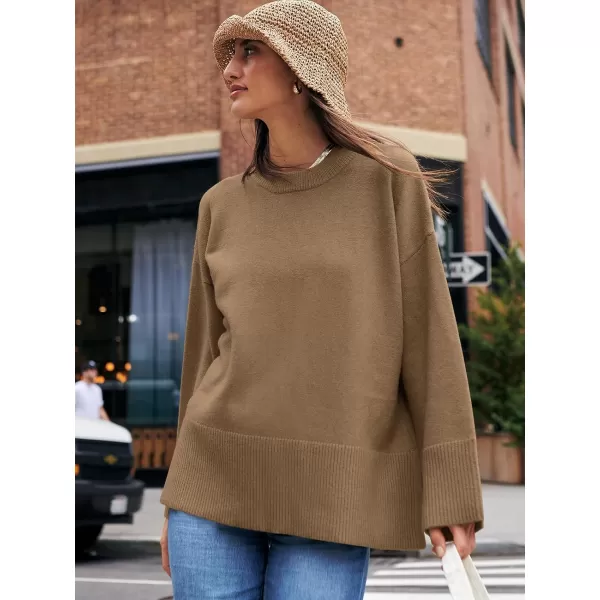 Caracilia Women's 2023 Fall Winter Oversized Long Sleeve Crew Neck Knit Casual Loose Pullover Sweater Top
