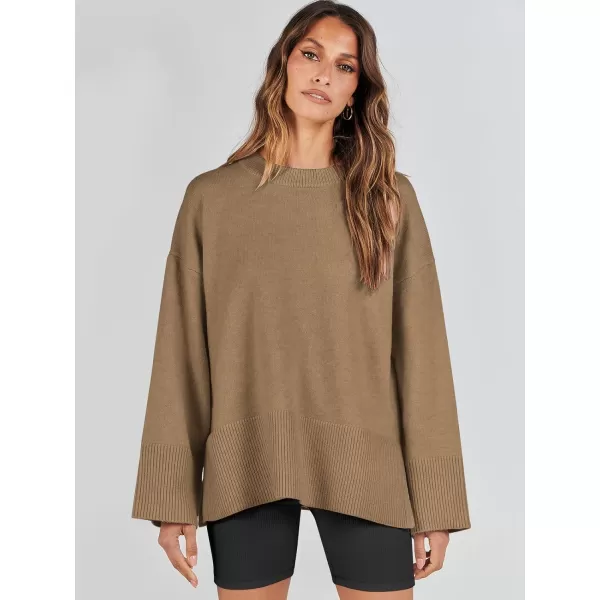 Caracilia Women's 2023 Fall Winter Oversized Long Sleeve Crew Neck Knit Casual Loose Pullover Sweater Top