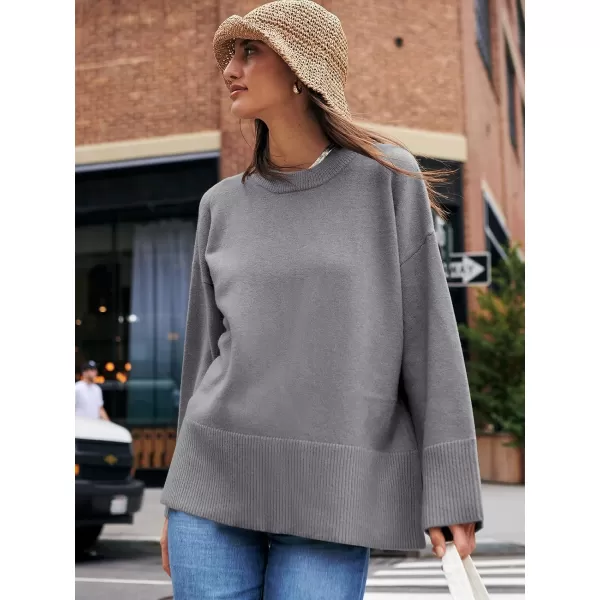 Caracilia Women's 2023 Fall Winter Oversized Long Sleeve Crew Neck Knit Casual Loose Pullover Sweater Top