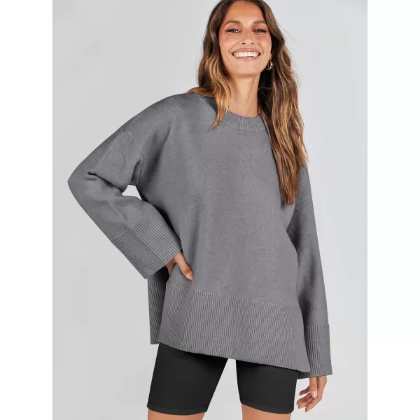 Caracilia Women's 2023 Fall Winter Oversized Long Sleeve Crew Neck Knit Casual Loose Pullover Sweater Top