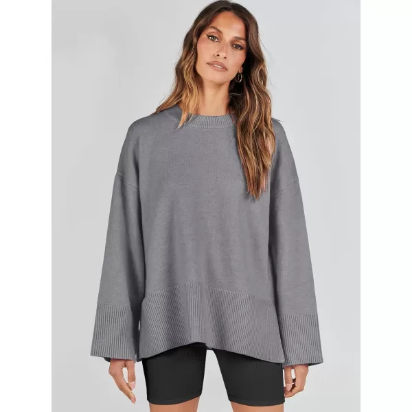 Caracilia Women's 2023 Fall Winter Oversized Long Sleeve Crew Neck Knit Casual Loose Pullover Sweater Top