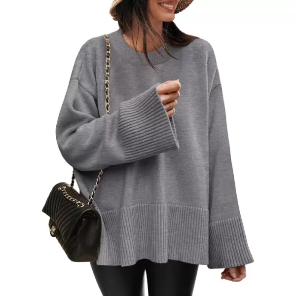 Caracilia Women's 2023 Fall Winter Oversized Long Sleeve Crew Neck Knit Casual Loose Pullover Sweater Top