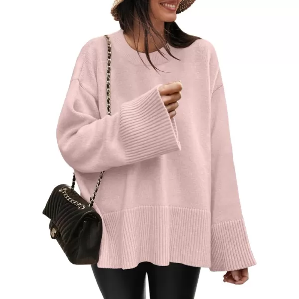 Caracilia Women's 2023 Fall Winter Oversized Long Sleeve Crew Neck Knit Casual Loose Pullover Sweater Top