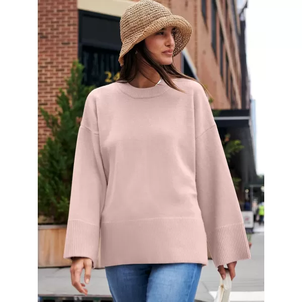 Caracilia Women's 2023 Fall Winter Oversized Long Sleeve Crew Neck Knit Casual Loose Pullover Sweater Top