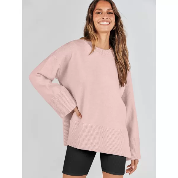 Caracilia Women's 2023 Fall Winter Oversized Long Sleeve Crew Neck Knit Casual Loose Pullover Sweater Top
