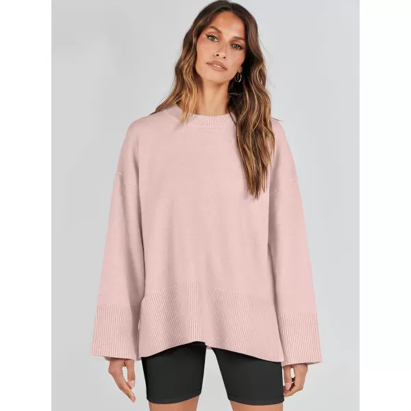 Caracilia Women's 2023 Fall Winter Oversized Long Sleeve Crew Neck Knit Casual Loose Pullover Sweater Top