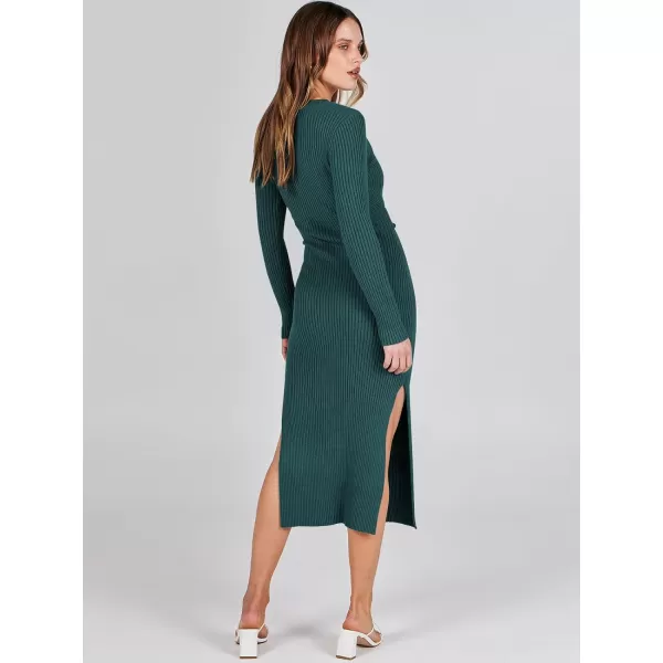 Caracilia Women's 2023 Long Sleeve Sweater Dress Elegant V Neck Slim Fit Side Slit Midi Fall Winter Dress with Belt