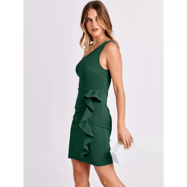 Caracilia Women's 2023 Summer One Shoulder Sleeveless Sexy Bodycon High Waist Ruched Ruffle Hem Formal Pencil Mini Dresses