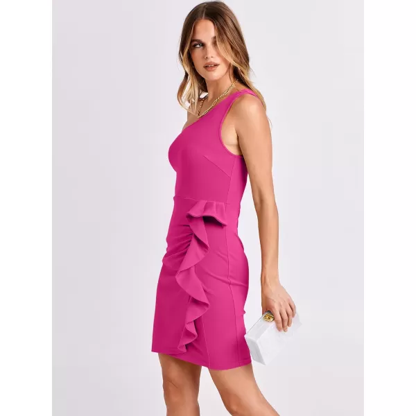 Caracilia Women's 2023 Summer One Shoulder Sleeveless Sexy Bodycon High Waist Ruched Ruffle Hem Formal Pencil Mini Dresses