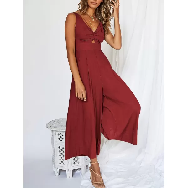Caracilia Women's 2023 Summer Wide Leg Jumpsuits Adjustable Straps V Neck Cutout Linen Rompers with Pockets