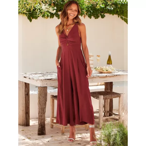 Caracilia Women's 2023 Summer Wide Leg Jumpsuits Adjustable Straps V Neck Cutout Linen Rompers with Pockets
