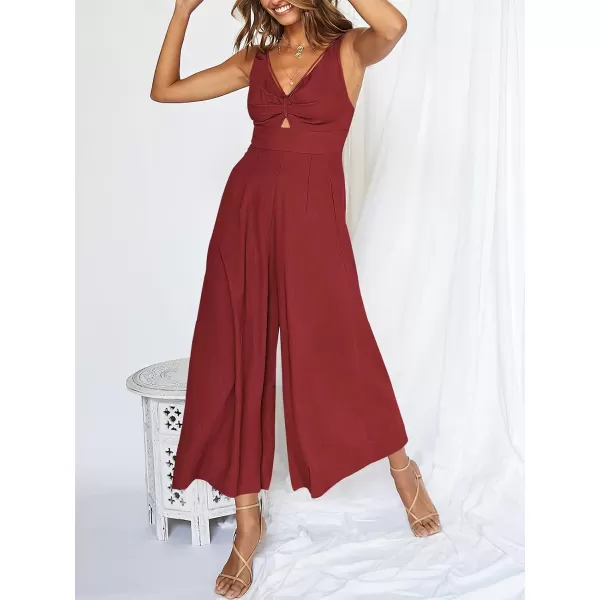 Caracilia Women's 2023 Summer Wide Leg Jumpsuits Adjustable Straps V Neck Cutout Linen Rompers with Pockets