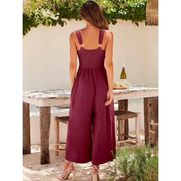 Caracilia Women's 2023 Summer Wide Leg Jumpsuits Adjustable Straps V Neck Cutout Linen Rompers with Pockets