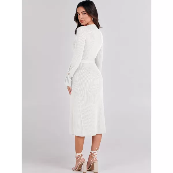 Caracilia Women's Bell Long Sleeve Sweater Dress Turtleneck A Line Bodycon Ribbed Knit Pullover Midi Dresses with Belt