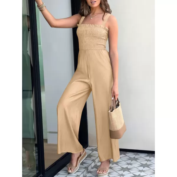 Caracilia Womens Casual Loose Sleeveless Tank Jumpsuits Square Collar Smocked Wide Leg Jumpsuit Rompers with Pockets