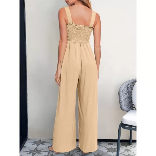 Caracilia Womens Casual Loose Sleeveless Tank Jumpsuits Square Collar Smocked Wide Leg Jumpsuit Rompers with Pockets