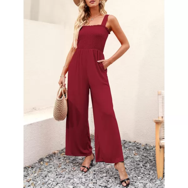 Caracilia Womens Casual Loose Sleeveless Tank Jumpsuits Square Collar Smocked Wide Leg Jumpsuit Rompers with Pockets