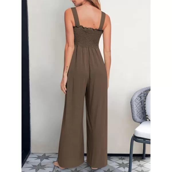 Caracilia Womens Casual Loose Sleeveless Tank Jumpsuits Square Collar Smocked Wide Leg Jumpsuit Rompers with Pockets