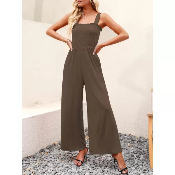 Caracilia Womens Casual Loose Sleeveless Tank Jumpsuits Square Collar Smocked Wide Leg Jumpsuit Rompers with Pockets