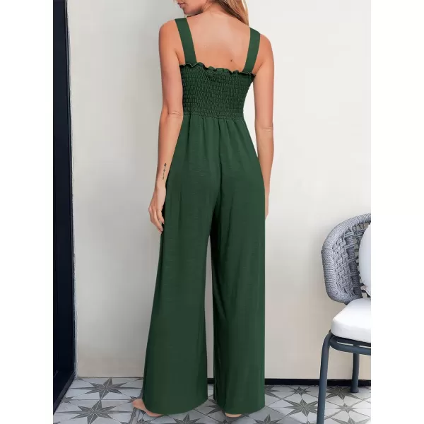 Caracilia Womens Casual Loose Sleeveless Tank Jumpsuits Square Collar Smocked Wide Leg Jumpsuit Rompers with Pockets