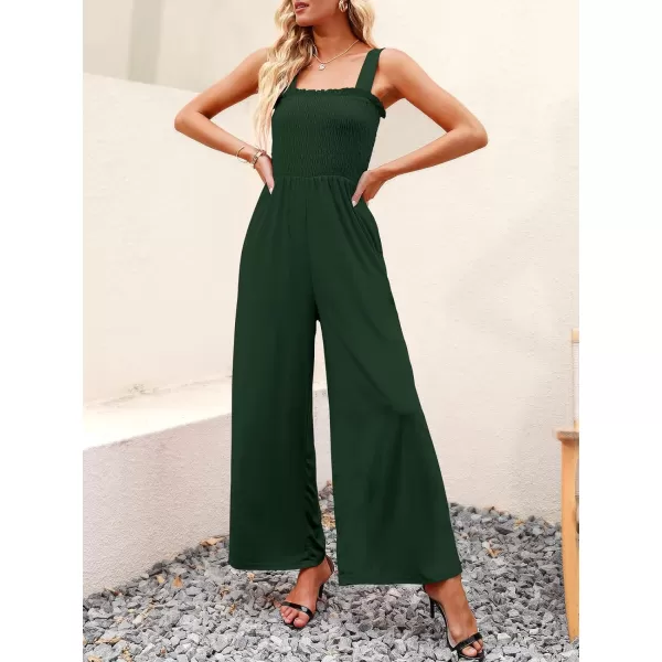 Caracilia Womens Casual Loose Sleeveless Tank Jumpsuits Square Collar Smocked Wide Leg Jumpsuit Rompers with Pockets