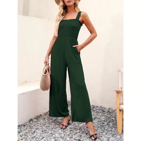 Caracilia Womens Casual Loose Sleeveless Tank Jumpsuits Square Collar Smocked Wide Leg Jumpsuit Rompers with Pockets