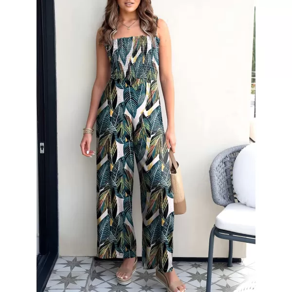 Caracilia Womens Casual Loose Sleeveless Tank Jumpsuits Square Collar Smocked Wide Leg Jumpsuit Rompers with Pockets