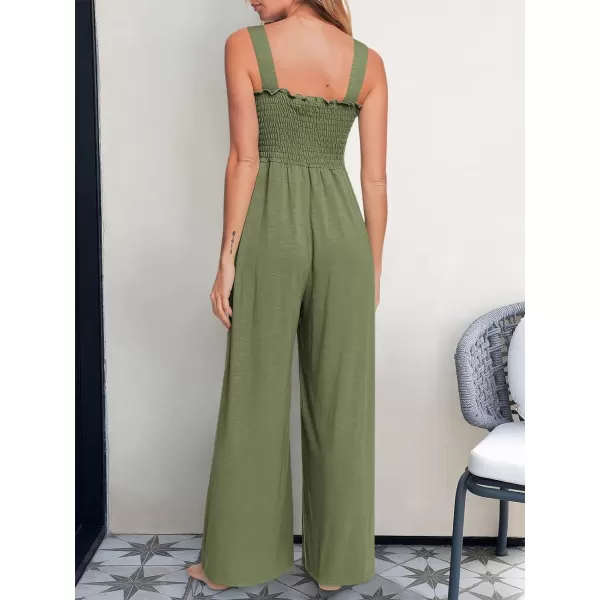Caracilia Womens Casual Loose Sleeveless Tank Jumpsuits Square Collar Smocked Wide Leg Jumpsuit Rompers with Pockets