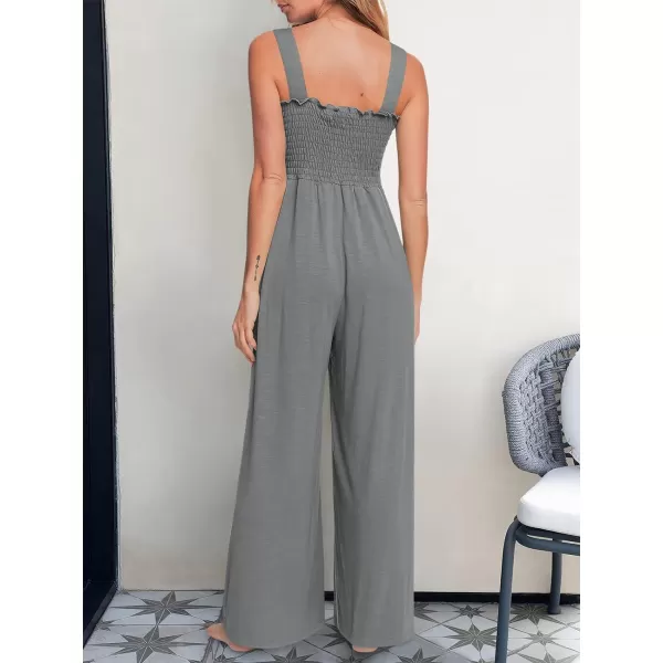 Caracilia Womens Casual Loose Sleeveless Tank Jumpsuits Square Collar Smocked Wide Leg Jumpsuit Rompers with Pockets