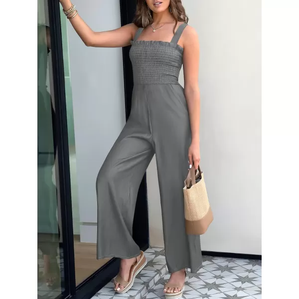 Caracilia Womens Casual Loose Sleeveless Tank Jumpsuits Square Collar Smocked Wide Leg Jumpsuit Rompers with Pockets