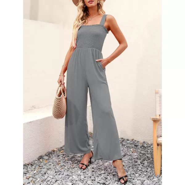 Caracilia Womens Casual Loose Sleeveless Tank Jumpsuits Square Collar Smocked Wide Leg Jumpsuit Rompers with Pockets