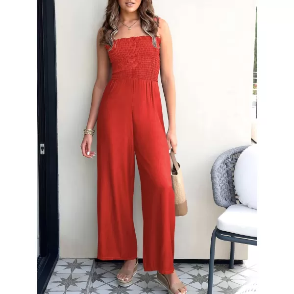 Caracilia Womens Casual Loose Sleeveless Tank Jumpsuits Square Collar Smocked Wide Leg Jumpsuit Rompers with Pockets