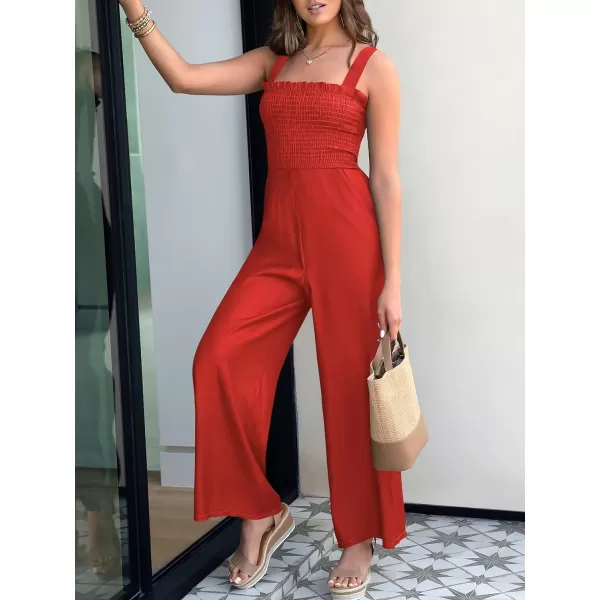 Caracilia Womens Casual Loose Sleeveless Tank Jumpsuits Square Collar Smocked Wide Leg Jumpsuit Rompers with Pockets