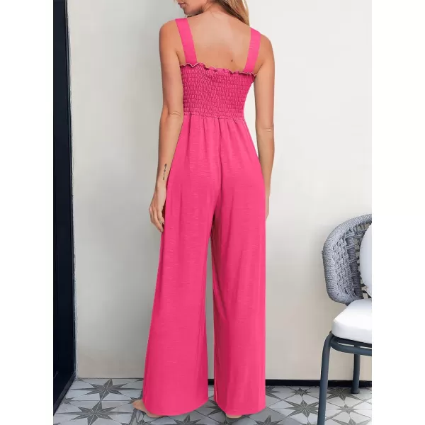 Caracilia Womens Casual Loose Sleeveless Tank Jumpsuits Square Collar Smocked Wide Leg Jumpsuit Rompers with Pockets