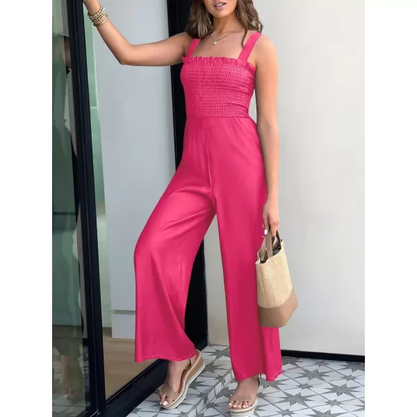 Caracilia Womens Casual Loose Sleeveless Tank Jumpsuits Square Collar Smocked Wide Leg Jumpsuit Rompers with Pockets