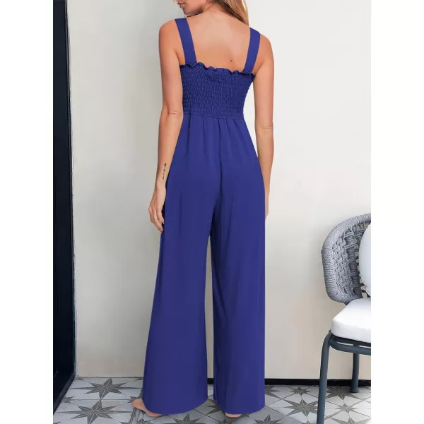 Caracilia Womens Casual Loose Sleeveless Tank Jumpsuits Square Collar Smocked Wide Leg Jumpsuit Rompers with Pockets