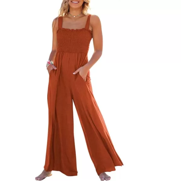 Caracilia Womens Casual Loose Sleeveless Tank Jumpsuits Square Collar Smocked Wide Leg Jumpsuit Rompers with Pockets