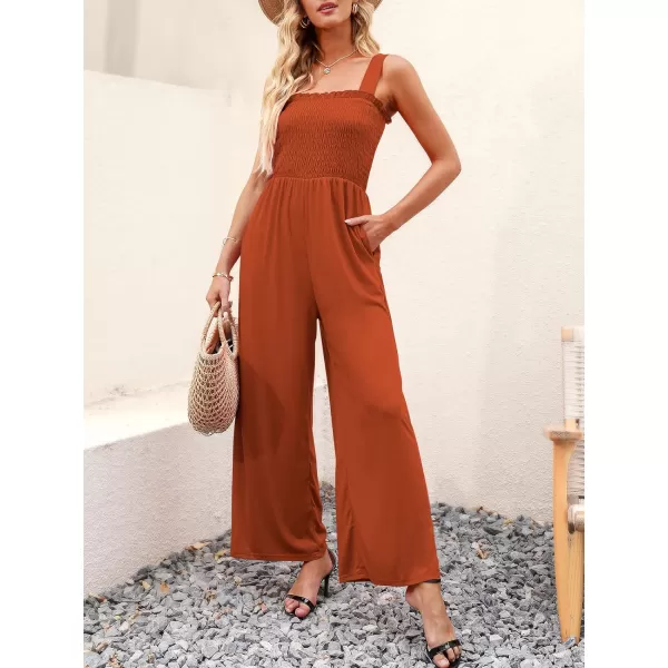 Caracilia Womens Casual Loose Sleeveless Tank Jumpsuits Square Collar Smocked Wide Leg Jumpsuit Rompers with Pockets