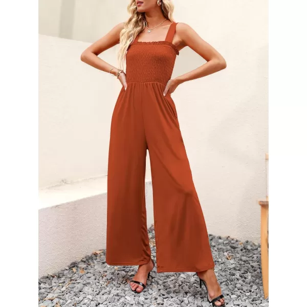 Caracilia Womens Casual Loose Sleeveless Tank Jumpsuits Square Collar Smocked Wide Leg Jumpsuit Rompers with Pockets