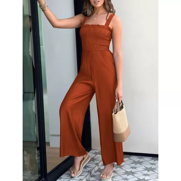 Caracilia Womens Casual Loose Sleeveless Tank Jumpsuits Square Collar Smocked Wide Leg Jumpsuit Rompers with Pockets