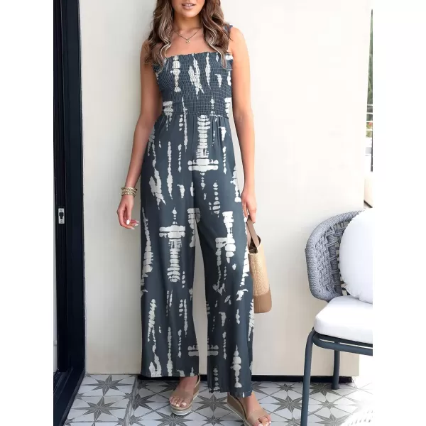 Caracilia Womens Casual Loose Sleeveless Tank Jumpsuits Square Collar Smocked Wide Leg Jumpsuit Rompers with Pockets