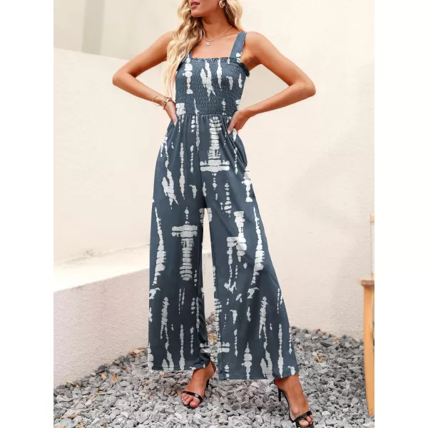 Caracilia Womens Casual Loose Sleeveless Tank Jumpsuits Square Collar Smocked Wide Leg Jumpsuit Rompers with Pockets
