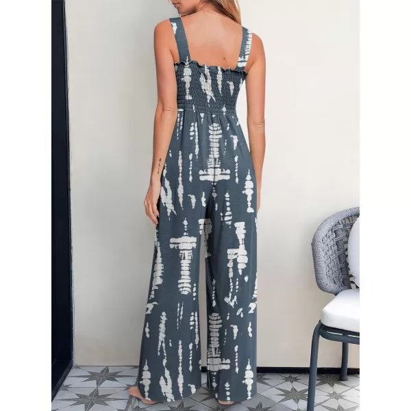 Caracilia Womens Casual Loose Sleeveless Tank Jumpsuits Square Collar Smocked Wide Leg Jumpsuit Rompers with Pockets
